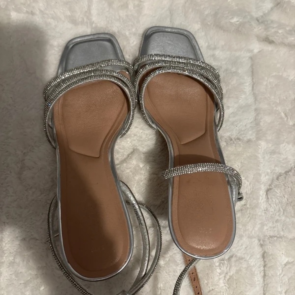 New Look Metallic Silver Heels with Rhinestone Straps